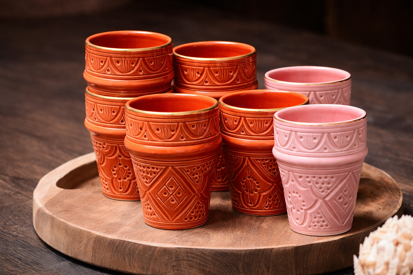 Moroccan Ceramic Cups – Gold Rim (Set of 6)