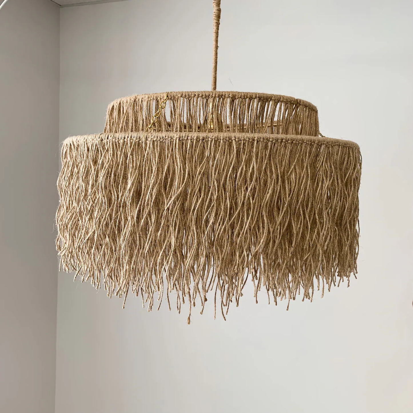 Natural Jute Fringe Pendant Light – Boho Coastal Ceiling Lighting