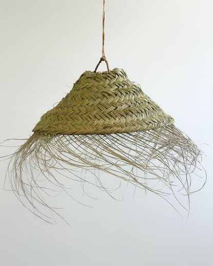 Handmade EMMA DESERT Moroccan pendant light crafted from natural Halfa fiber wicker, offering a warm, rustic, and boho-inspired lighting design.