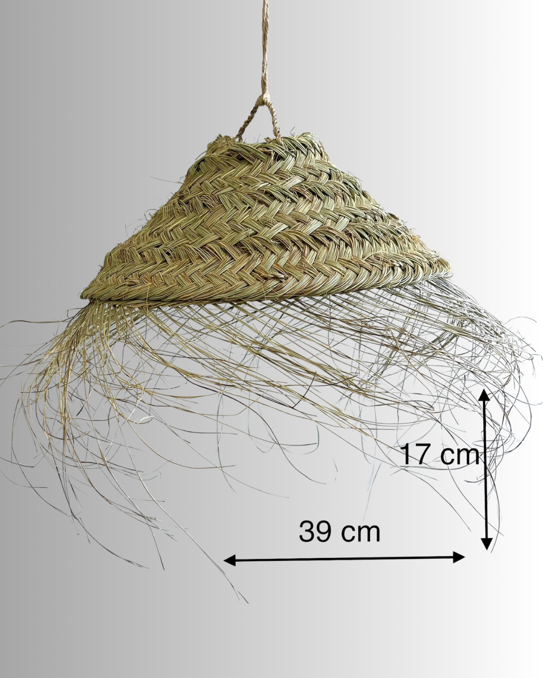 Handmade EMMA DESERT Moroccan pendant light crafted from natural Halfa fiber wicker, offering a warm, rustic, and boho-inspired lighting design.