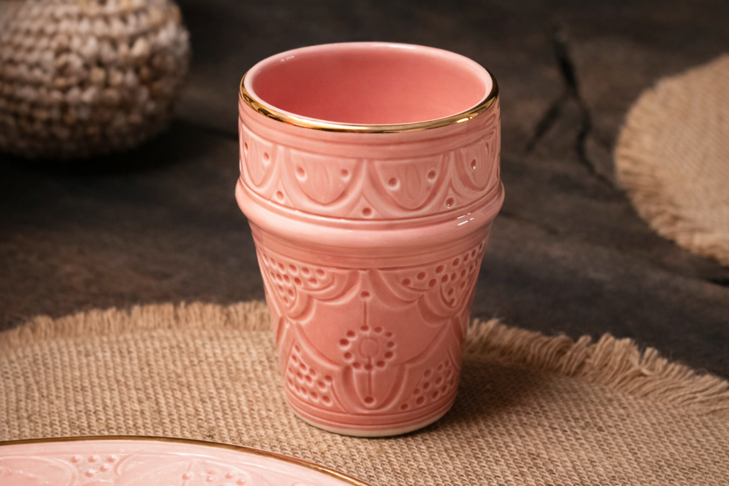 Moroccan Ceramic Cups – Gold Rim (Set of 6)