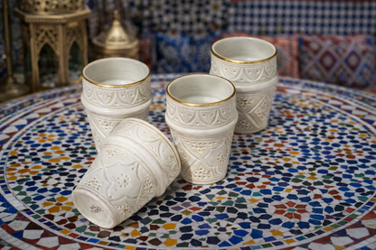 Moroccan Ceramic Cups – Gold Rim (Set of 6)