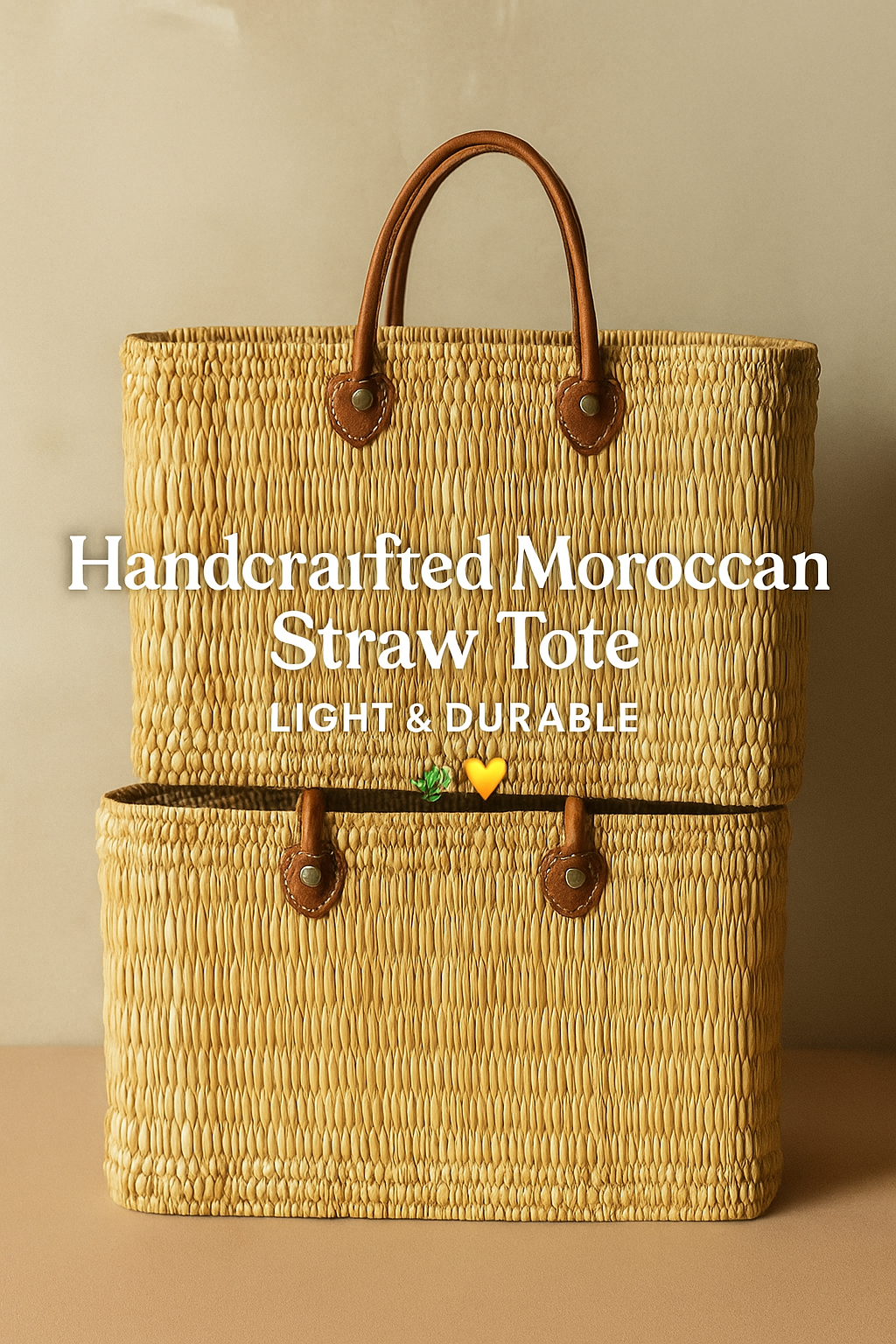 Artisan Moroccan Handwoven Market Basket with Premium Leather Handles