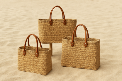Artisan Moroccan Handwoven Market Basket with Premium Leather Handles