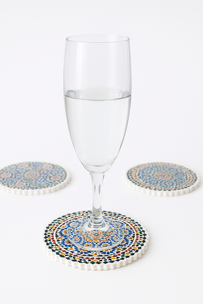 Exotic Moroccan Tile Coasters Colorful Ceramic Set of 6 for Stylish Table Protection