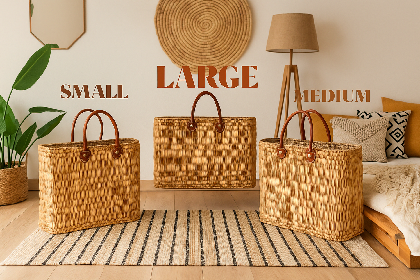 Artisan Moroccan Handwoven Market Basket with Premium Leather Handles