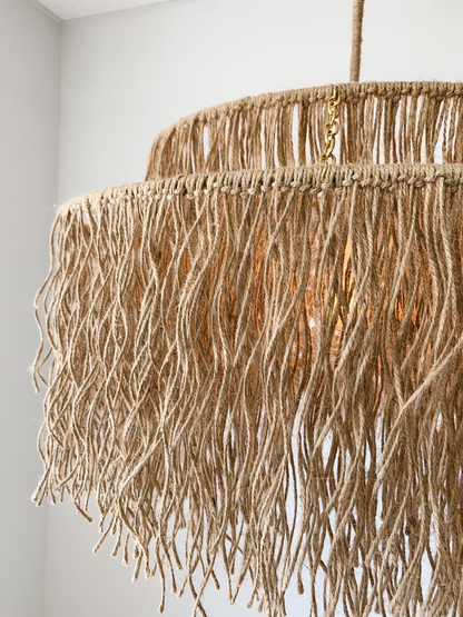 Natural Jute Fringe Pendant Light – Boho Coastal Ceiling Lighting