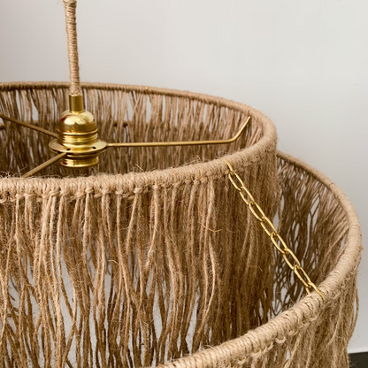 Natural Jute Fringe Pendant Light – Boho Coastal Ceiling Lighting
