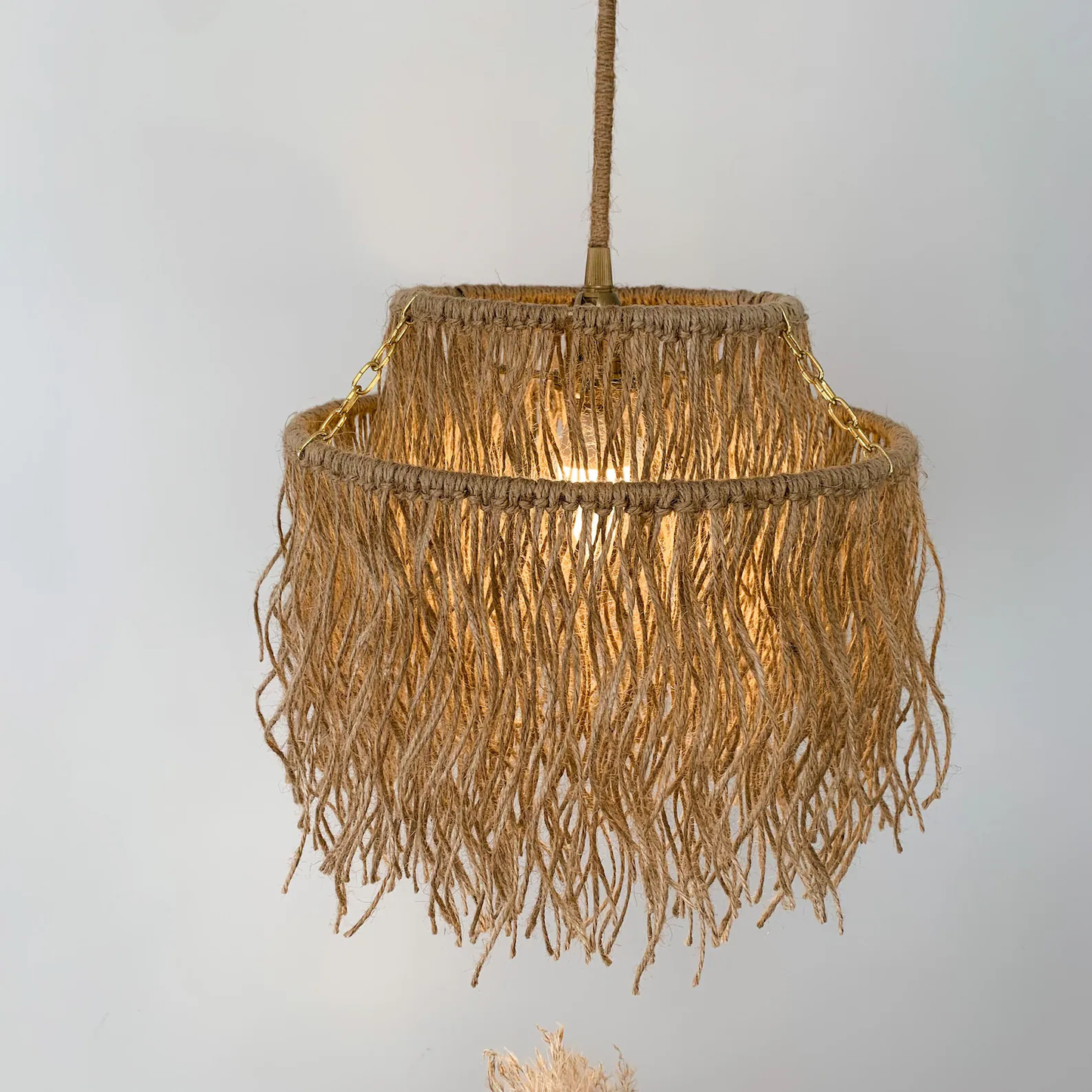 Natural Jute Fringe Pendant Light – Boho Coastal Ceiling Lighting