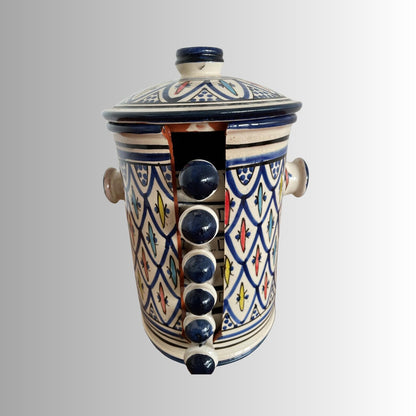 Handmade Safi blue ceramic serving set featuring floral mezze and condiment bowls.